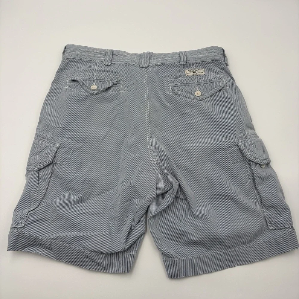 Polo Ralph Lauren Men's Pinstripe Cargo Shorts Blue White Cotton Size 36